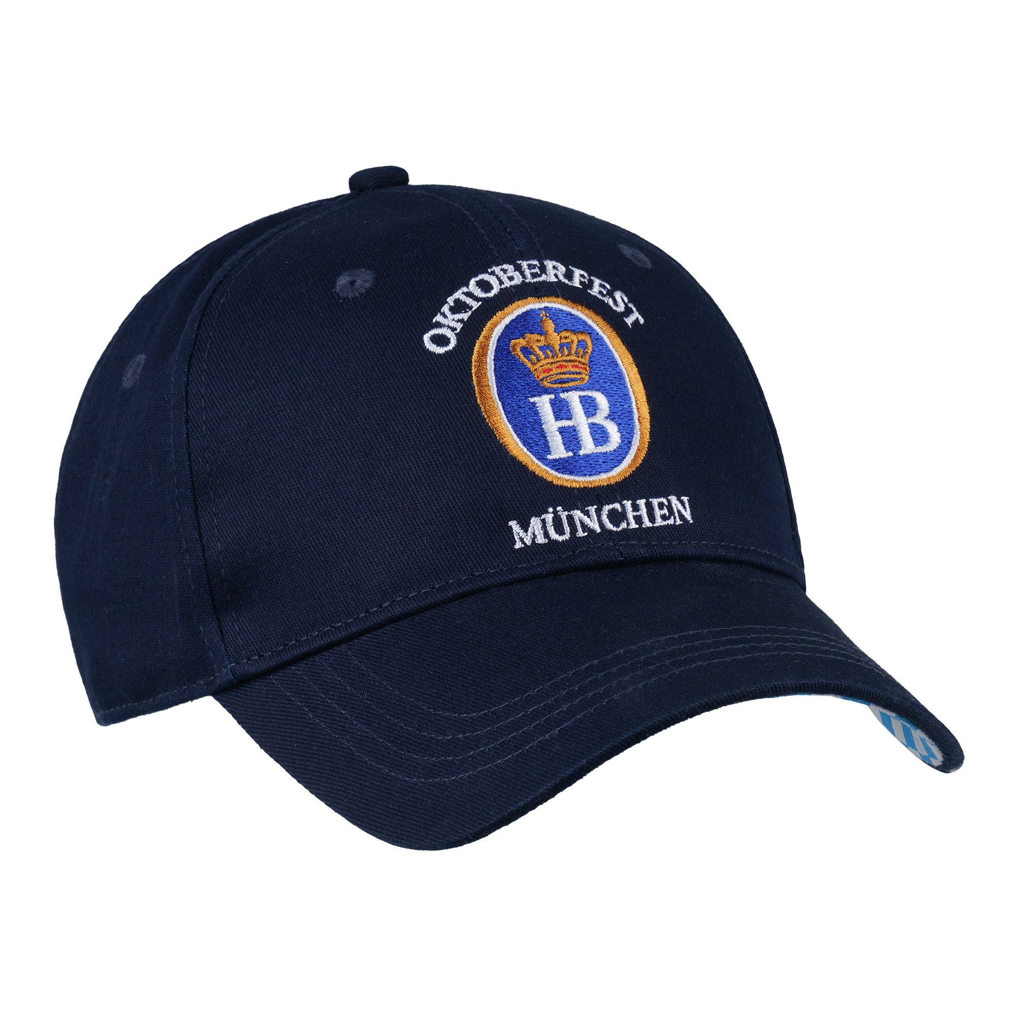Dunkelblaue Baseballcap mit gesticktem Hofbräu-Logo und der Aufschrift ‚Oktoberfest München‘ auf der Vorderseite.