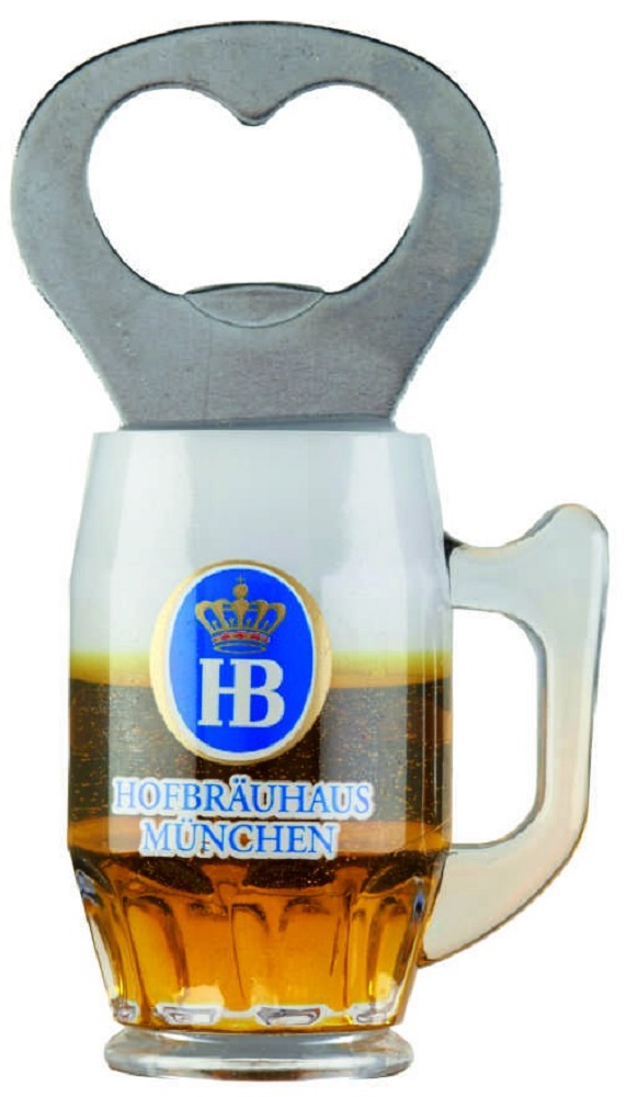 Flaschenöffner in Form eines Bierkrugs mit Hofbräuhaus München Logo