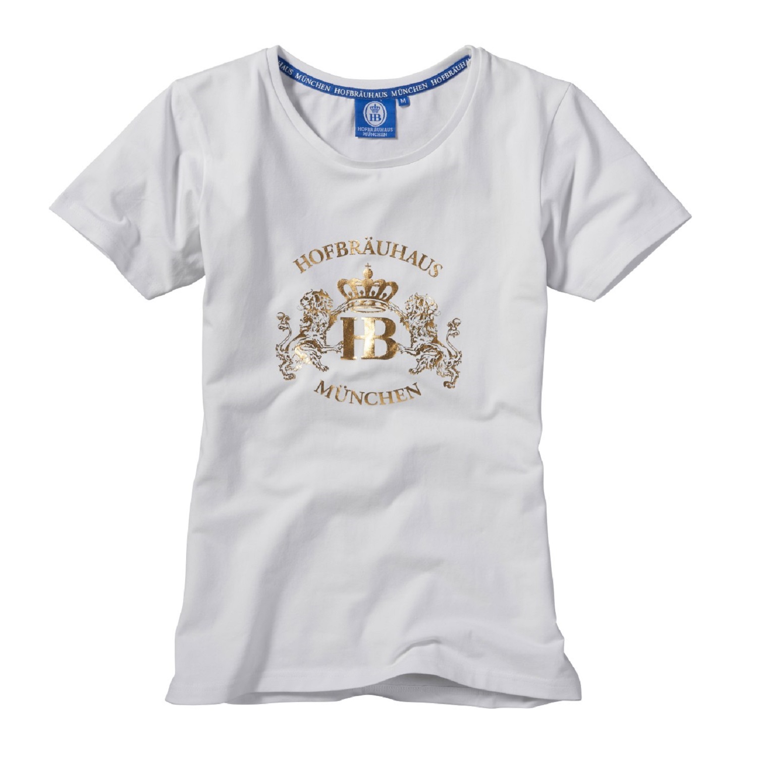 DAmen T-Shirt Weiß mit goldenem Löwen-HB-Logo auf Brust