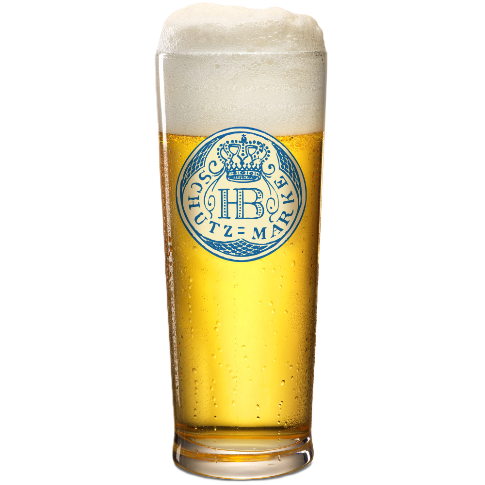 Germaniabecher mit Logo Schutzmarke HB, gefüllt 