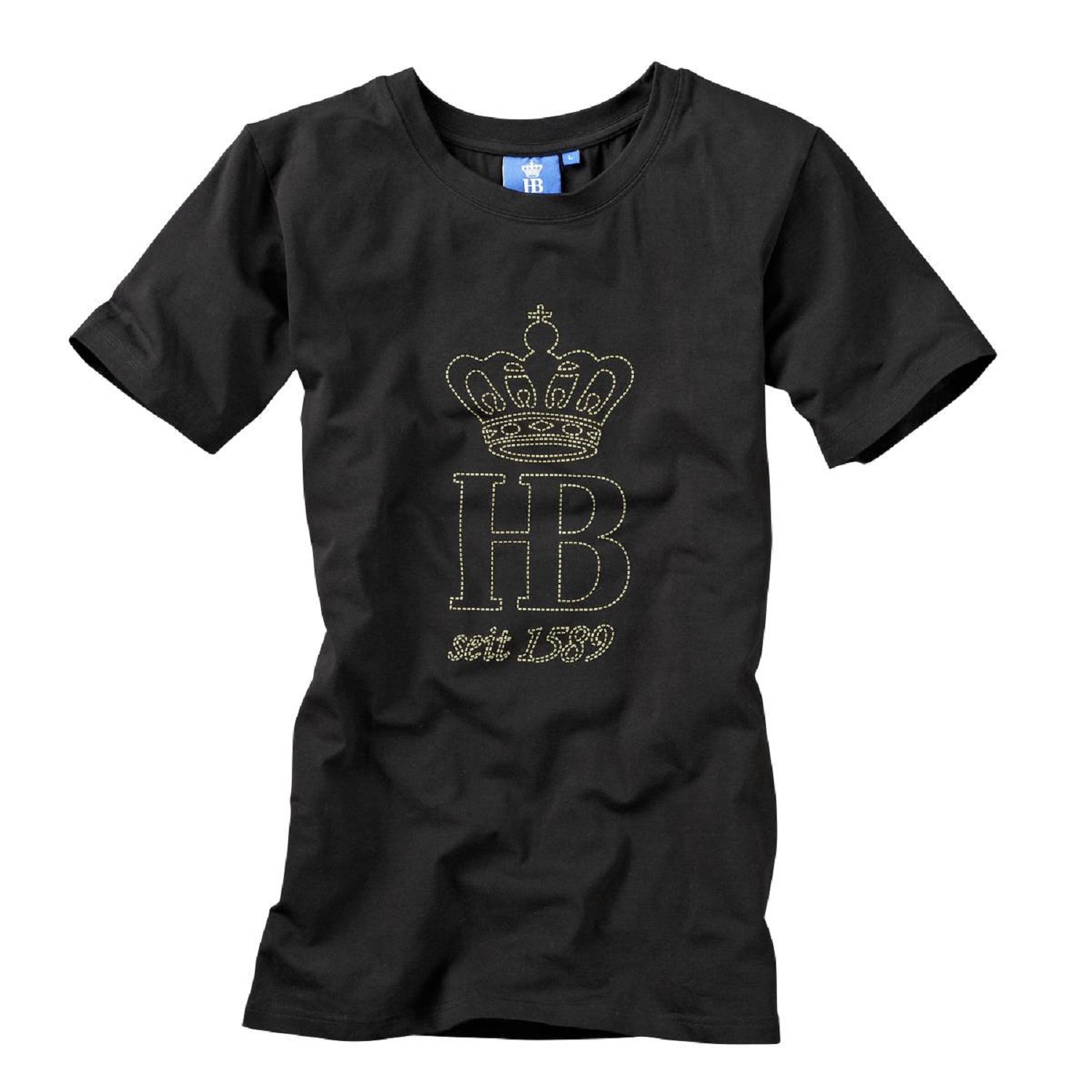 schwarzes Damen-Tshirt mit HB-Krone-Logo in gestickter Optik