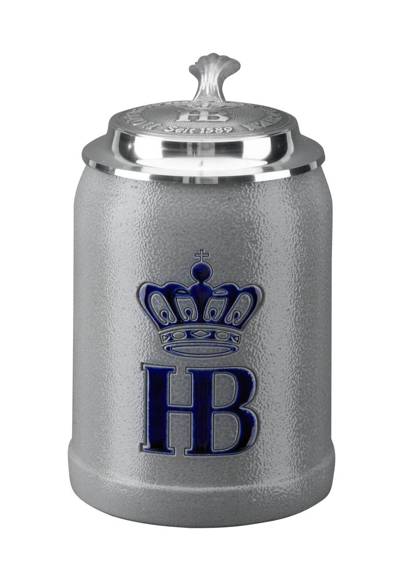 Bierkrug mit Salzglasur, mit Zinndeckel, 0,5 l Fassungsvermögen